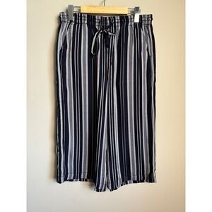 Petrol Striped Wide Leg Culotte Crop Pants Navy Blue Large Coastal Nautical Boho